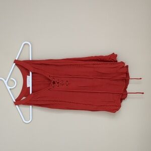 Medium Elodie Orange Top Lightweight Lace Up Detail Shirt